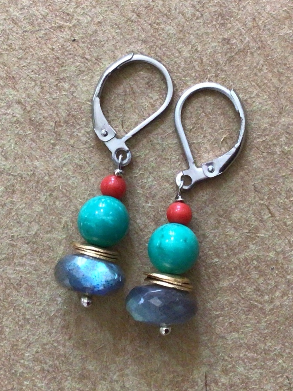 Natural Labradorite Turquoise sterling silver Earrings Sundance Charm